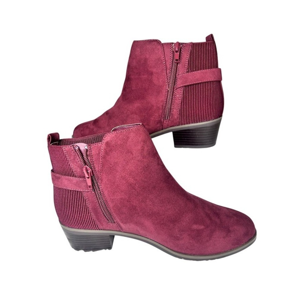 Burgundy‎ Faux Suede Corduroy Ankle Boots Women 8.5W Zipper Heel
